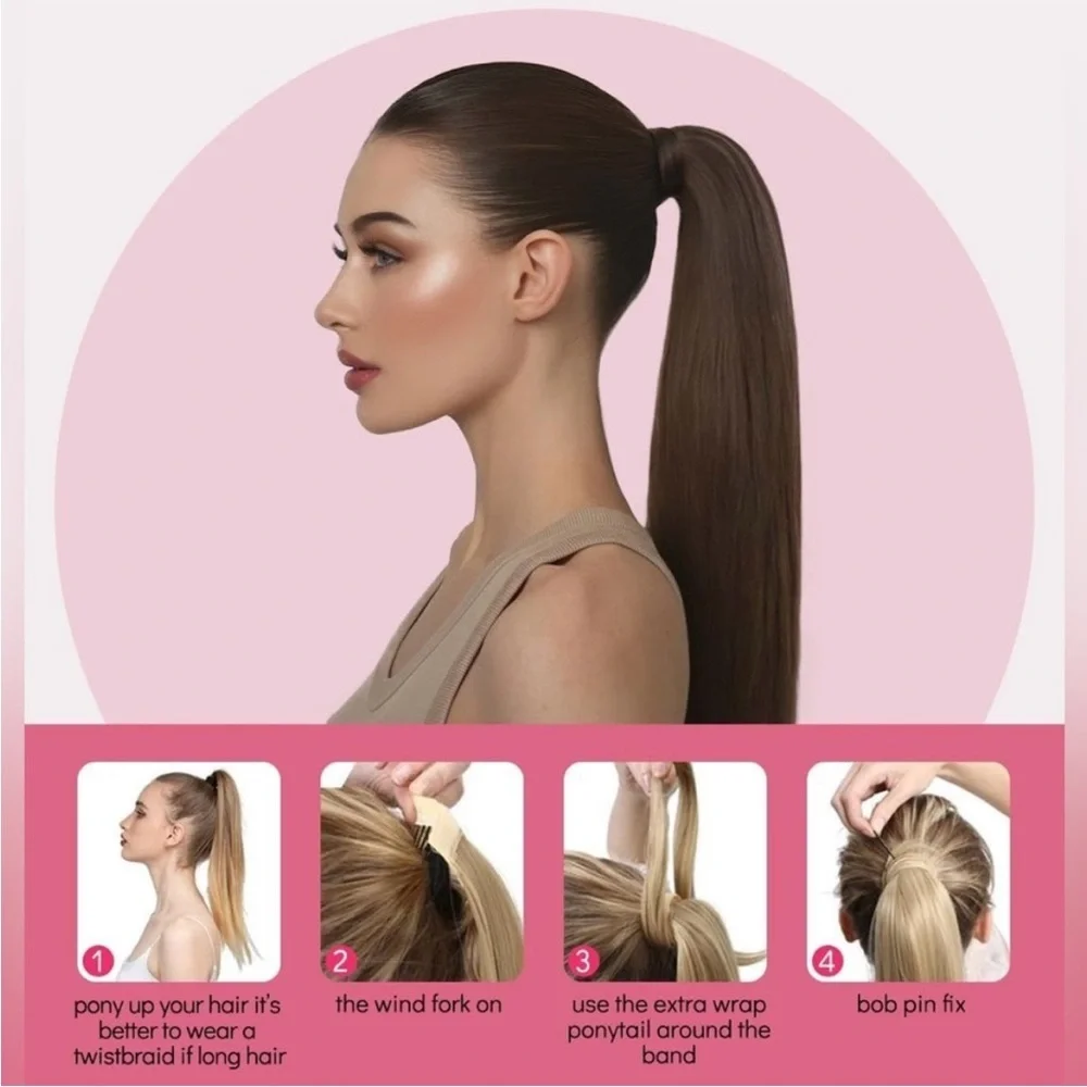 Dark Brown Remy Human Hair 18 Inch Wrap Around Ponytail Extension